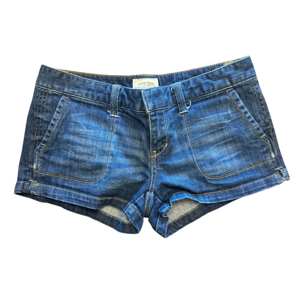 Aeropostale Y2K Low Rise Denim Micro Shorts 3/4 Dark Wash Stretch Jean